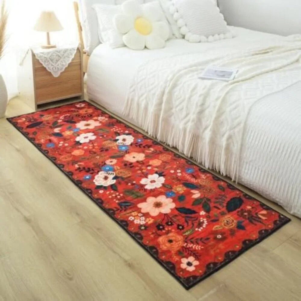Non Slip 2 x 6 Red Washable Runner Rugs with Rubber Backing Soft Floral Carpet